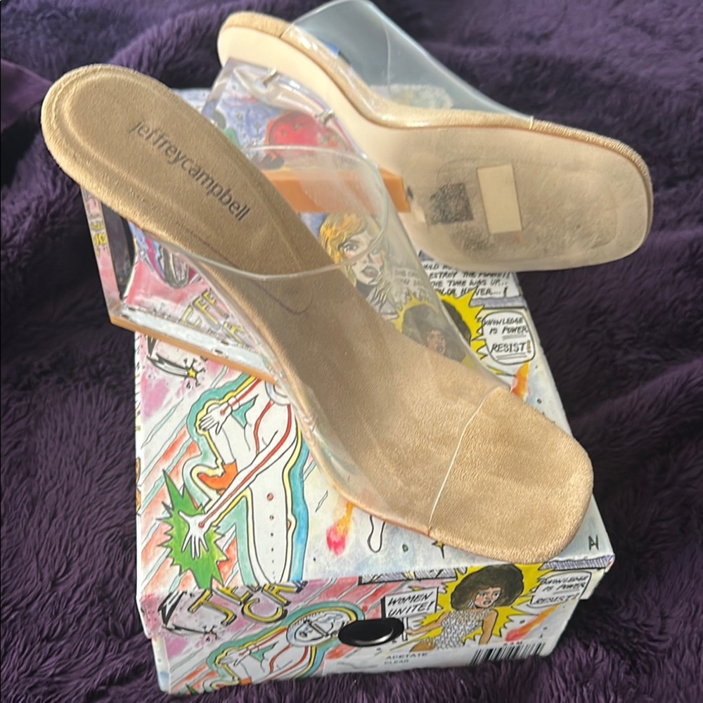 Jeffrey Campbell Clear and Tan Wedges with Open-Toe Design